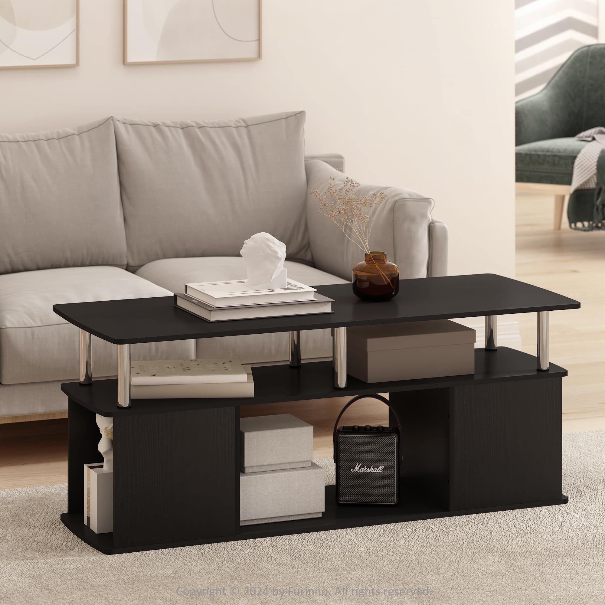 JAYA Utility Design Coffee Table, Americano, Stainless Steel Tubes