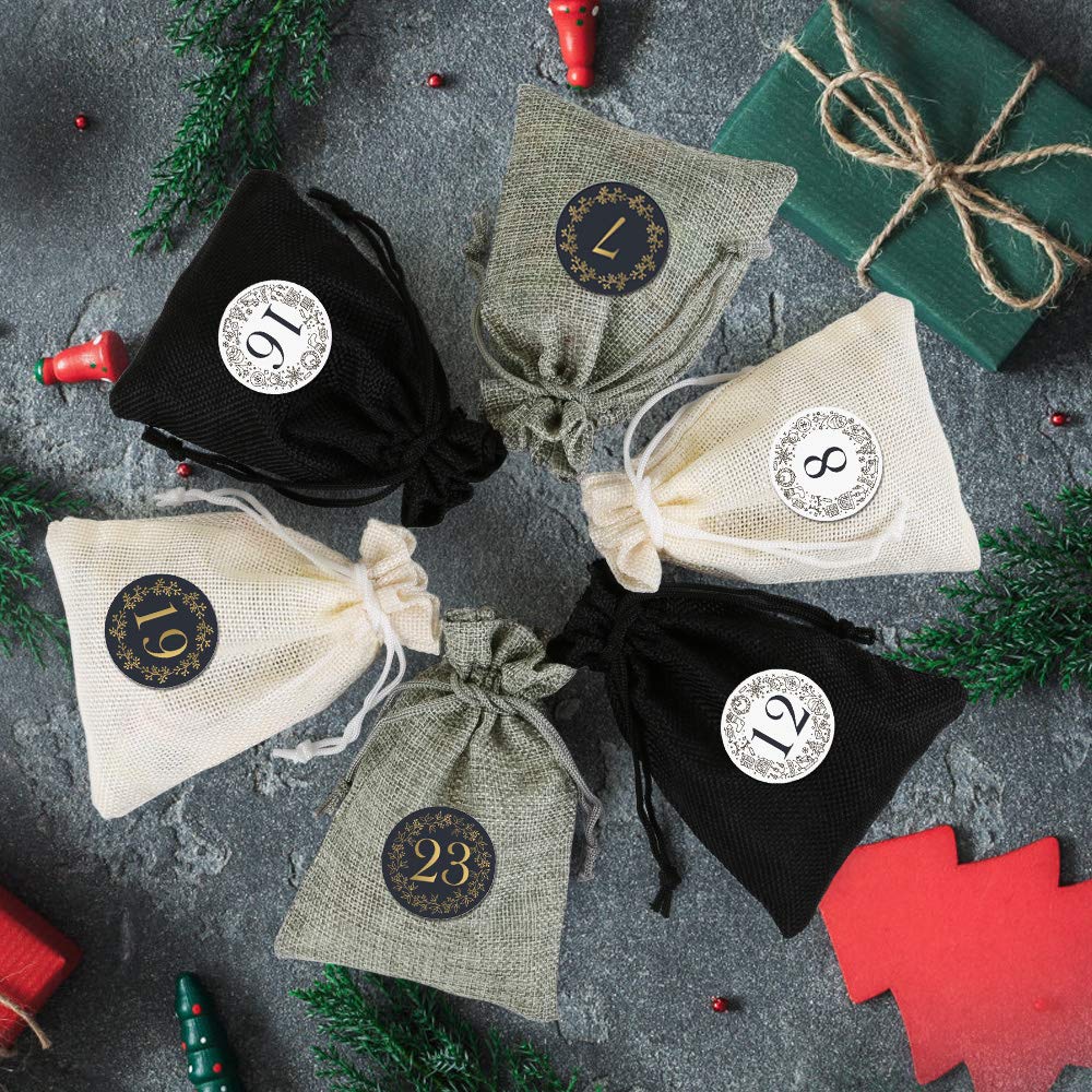 Naler 24 Pieces Christmas Advent Calendar Burlap Bags 2024, 24 Days Countdown Calendar Burlap Gift Bags For Diy Xmas Christmas H