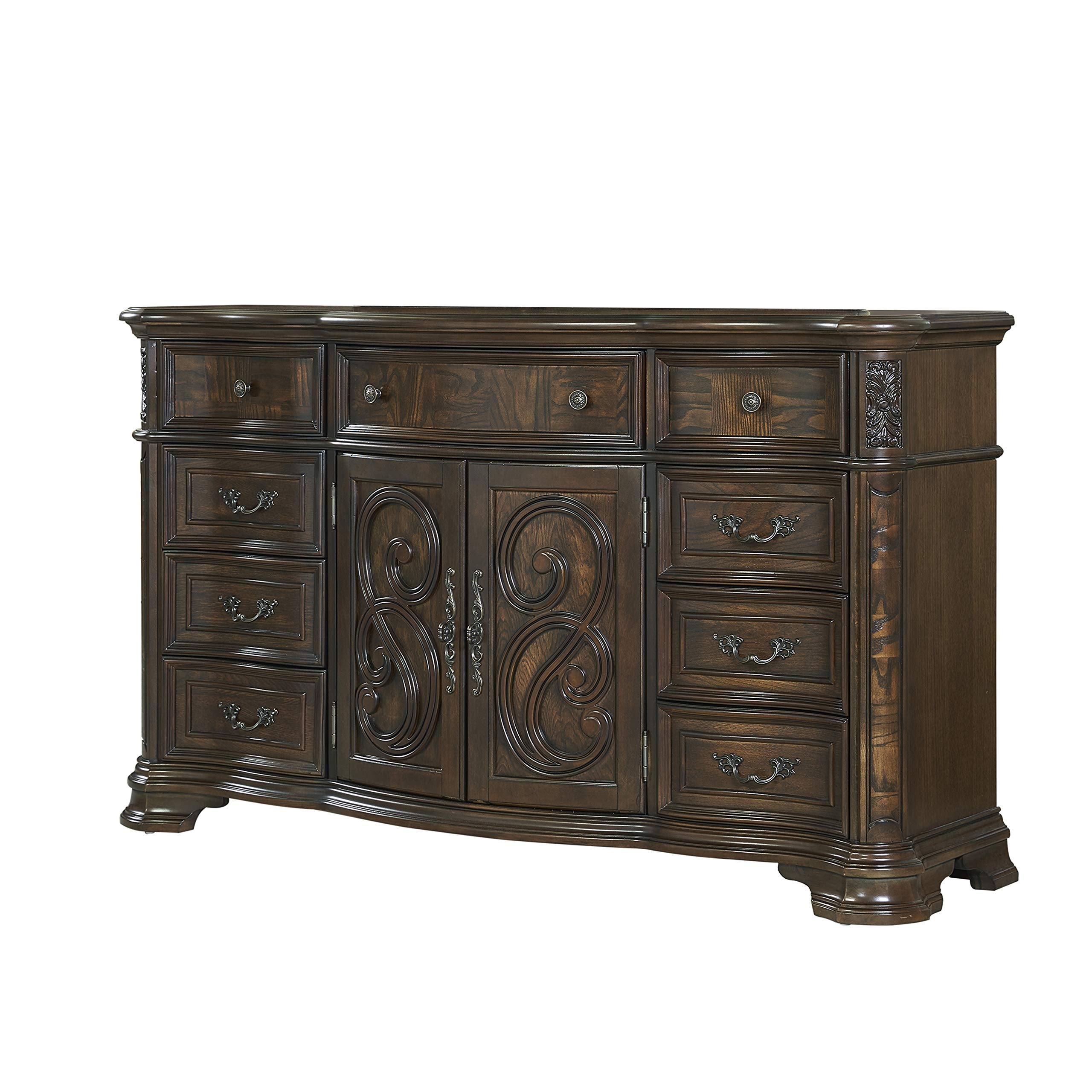 Steve Silver Royale Dresser, 67.5&quot; L x 19.5&quot; W x 39.5&quot; H, Traditional Brown Cherry