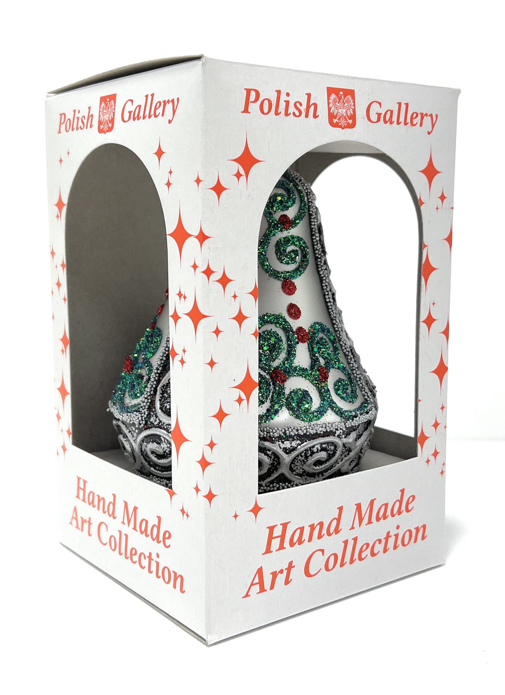 Polish Gallery Christmas Bell Ornament 4-Inch Blown Glass (Silver Embellished)