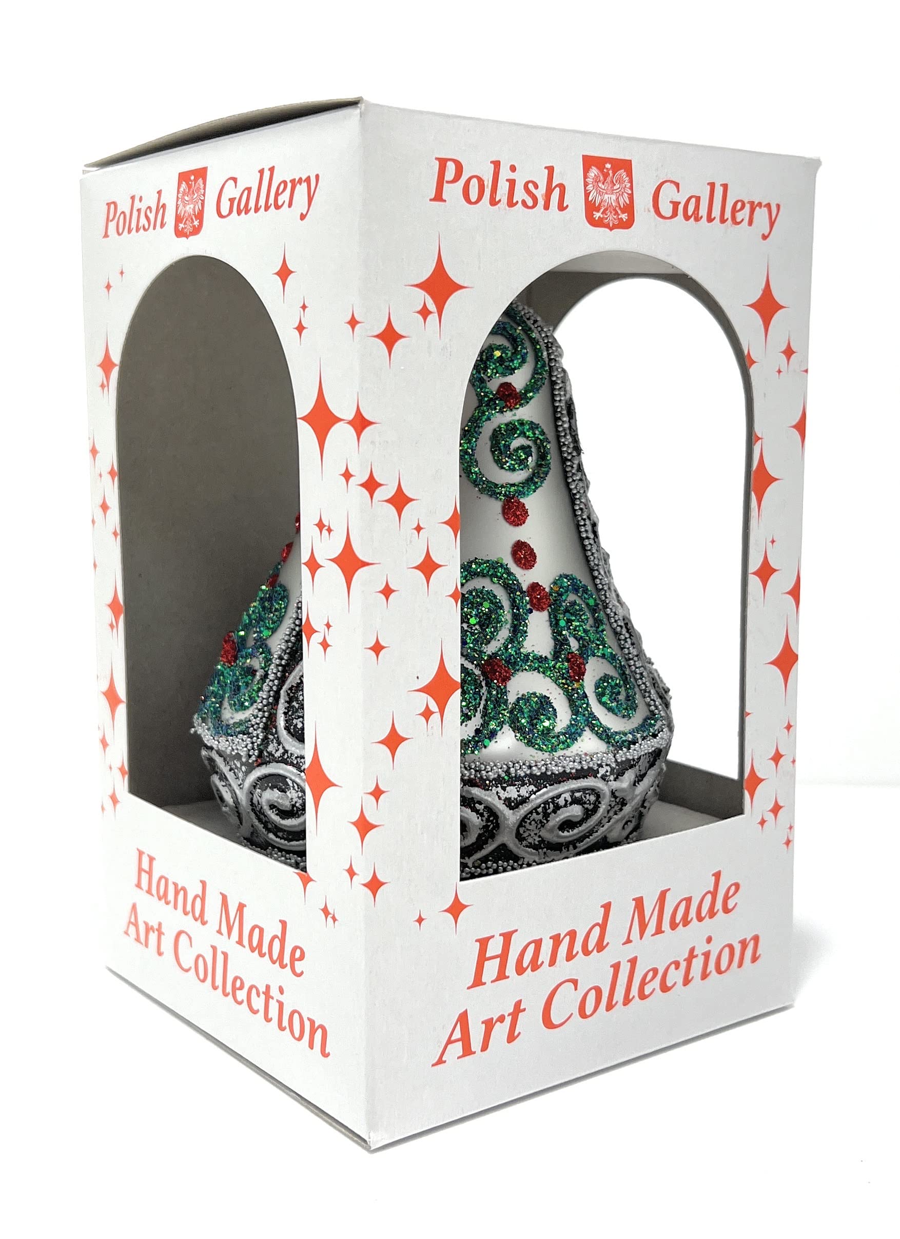 Polish Gallery Christmas Bell Ornament 4-Inch Blown Glass (Silver Embellished)