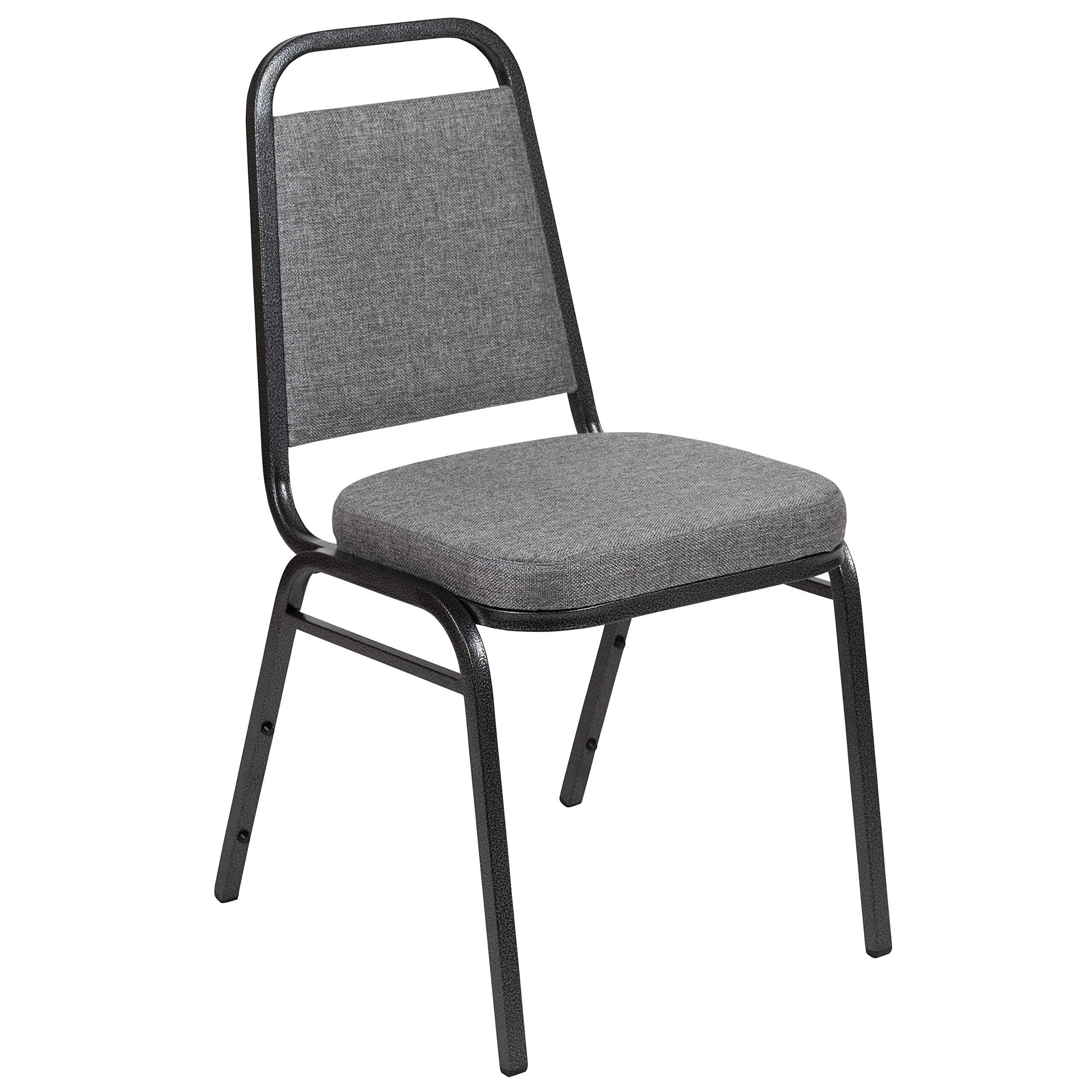 Flash Furniture HERCULES Series Trapezoidal Back Stacking Banquet Chair with 2.5 Thick Seat in Gray Fabric - Silver Vein Frame