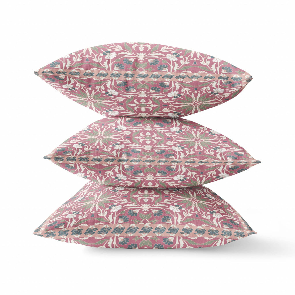 HomeRoots Purple Blue 16â€ Magenta White Paisley Zippered Suede Throw Pillow