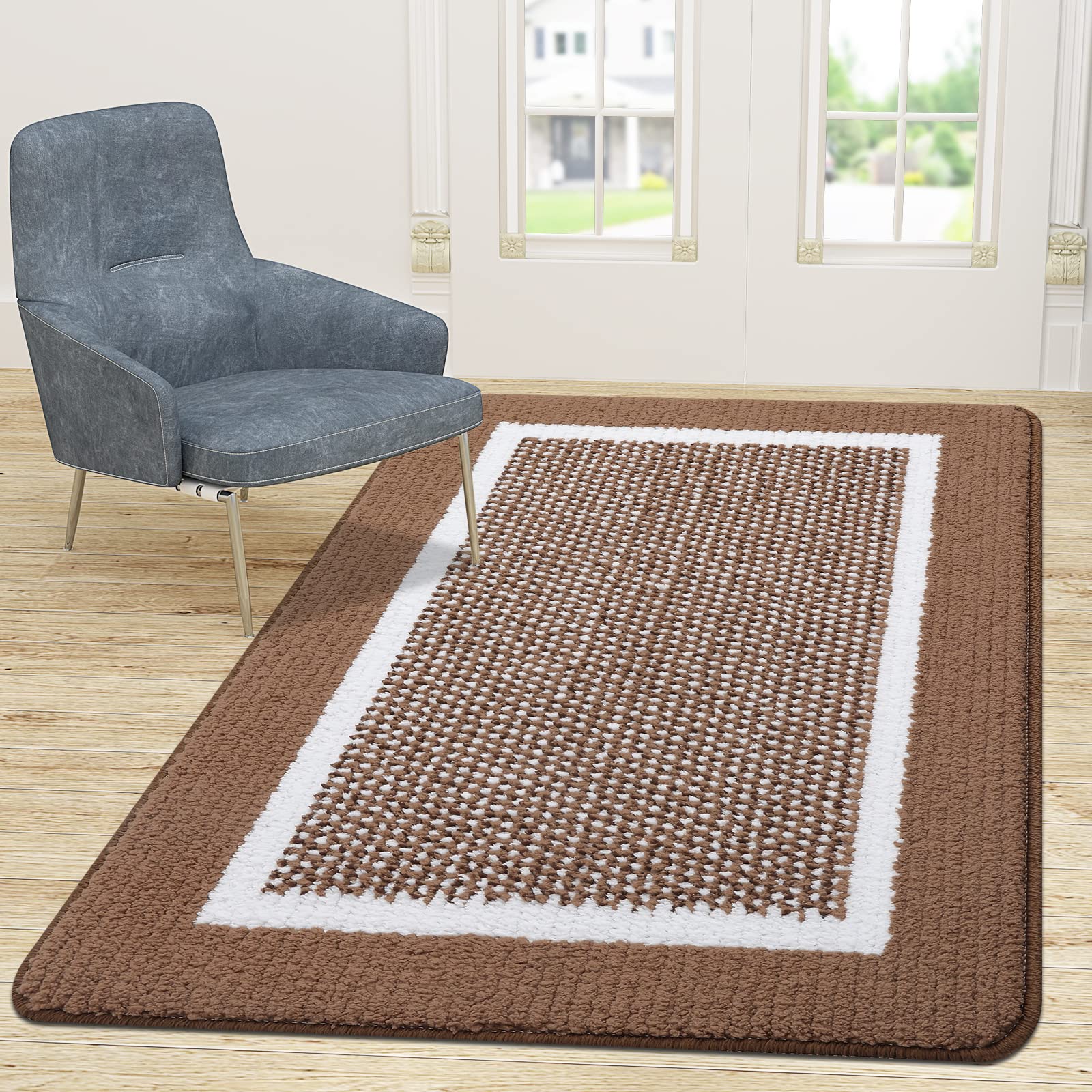 Colorxy Indoor Door Mat, Non-Slip Absorbent Resist Dirt Entrance Mat, Sturdy Low-Profile Inside Floor Carpet Mats, Washable Front Entry Doormats For Entryway, 71''X47'', Brown