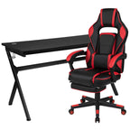 Flash Furniture Optis Gaming Desk With Cup Holder/Headphone Hook/Removable Mousepad Top & Red Reclining Back/Arms Gaming Chair With Footrest
