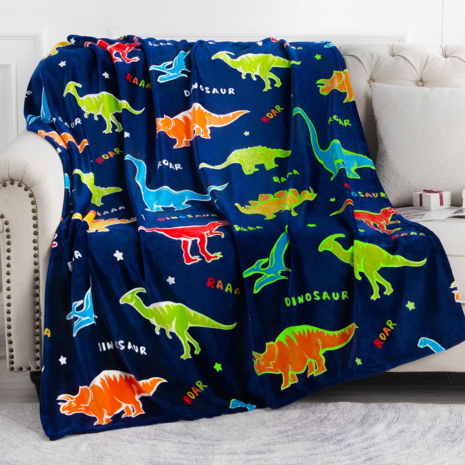 Dinosaur Gifts Toys For Boys Girls - Glow In The Dark Dino Blanket Best Christmas Birthday Valentine'S Day Easter Presents For K