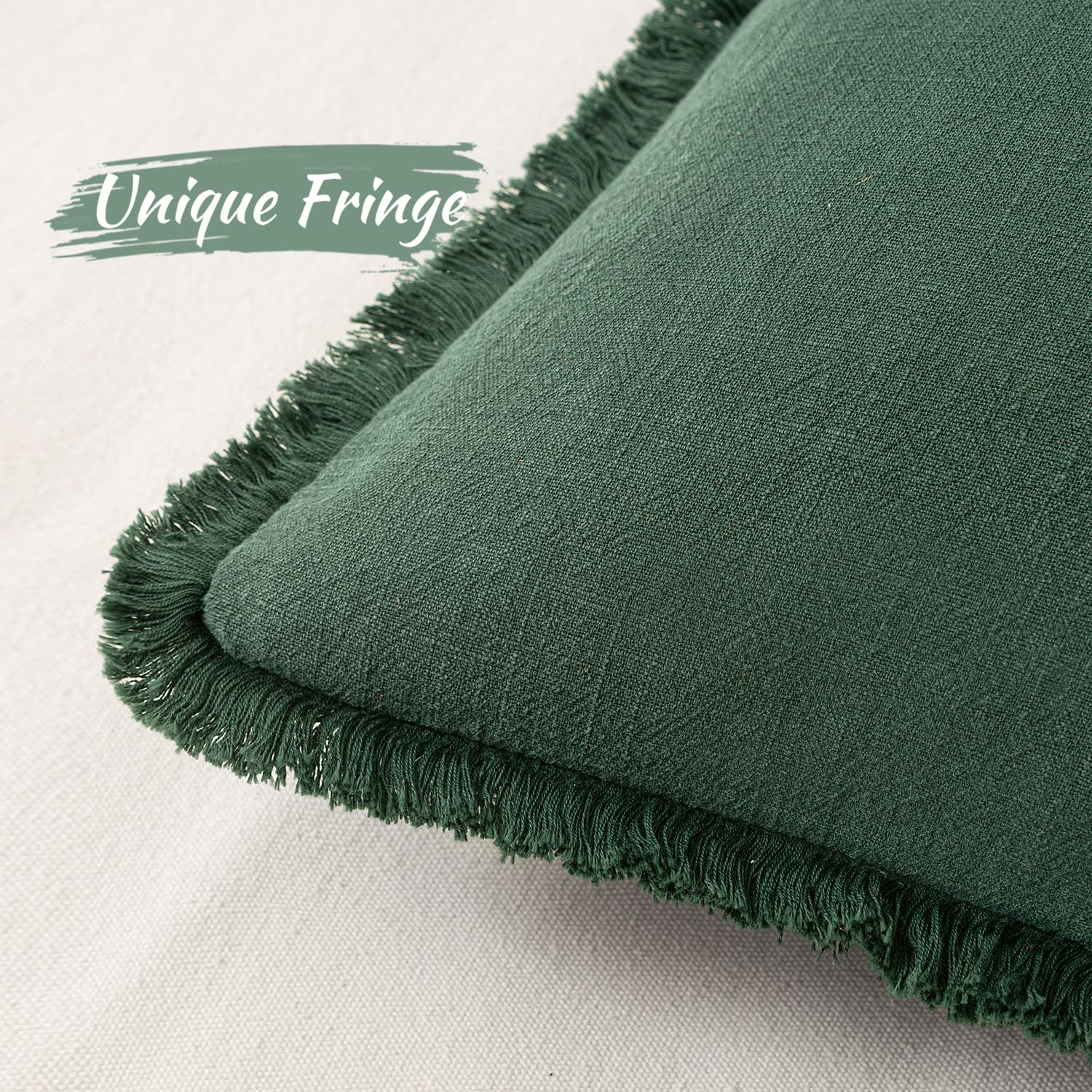 Miulee Decorative Throw Pillow Covers Neutral Linen Fringe Throw Pillows Set Of 2 Army Green Boho Farmhouse Cushion Covers With Tassels For Couch Sofa Bed Living Room Spring Home Decor 18X18 Inch