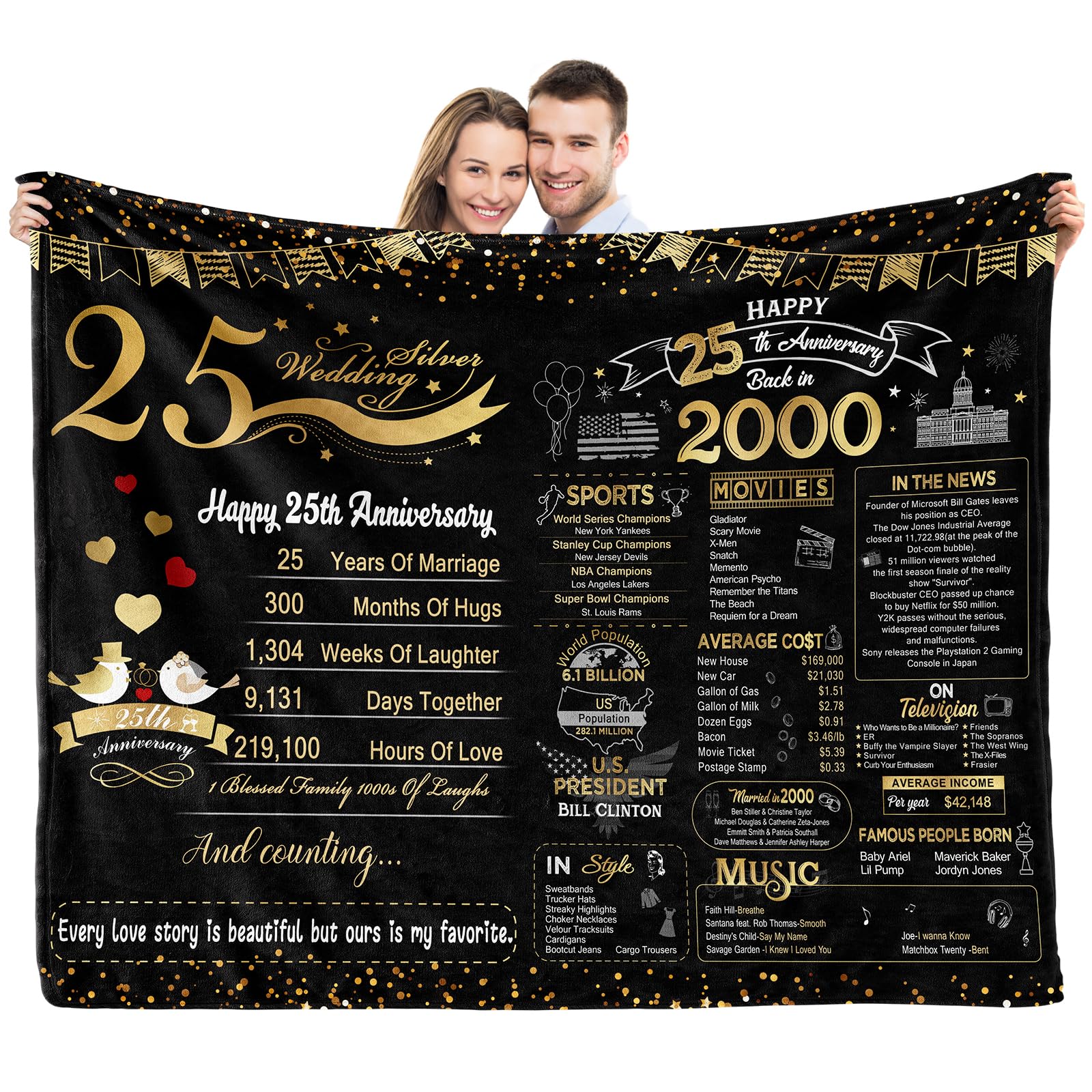 Elseven 25Th Anniversary Wedding Gift 25Th Wedding For Her 25 Year Anniversary For Couples Wife Husband Best Anniversary Blanket