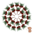 Geefuun 24Pieces Christmas Artificial Pine Needle/Pick Decorations 1 Pack Jute Twine Rope - Xmas Party Gift Wrapping Decor Wreat