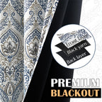 Jinchan 100% Blackout Curtains 108 Inch Length 2 Panels Blue Damask Medallion Window Curtains For Bedroom Extra Long Grommet Thermal Insulated Drapes For Living Room Vintage Window Treatments Set