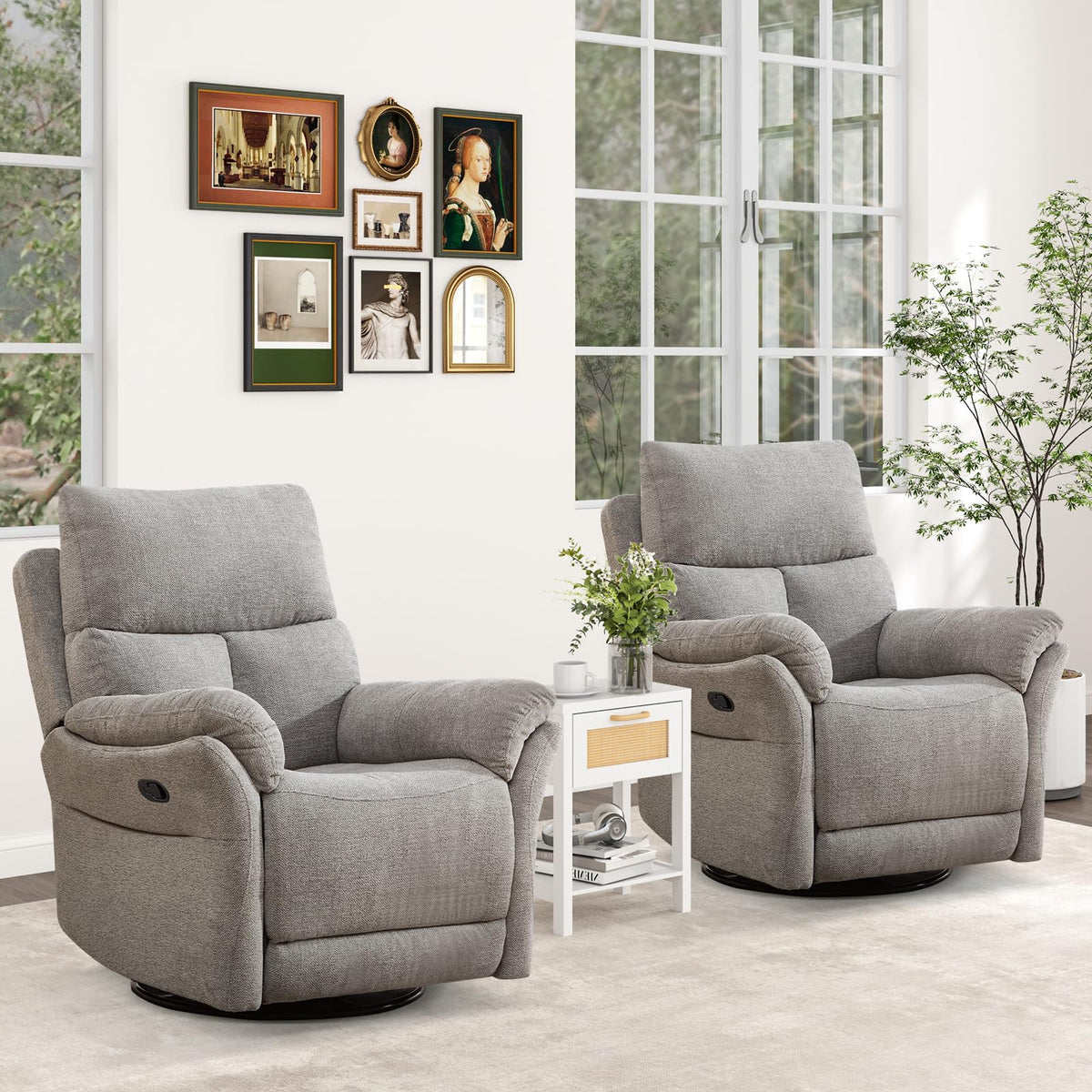 Anj Manual Fabric Recliner Chair Set Of 2, Swivel Rocker Glider, Silver