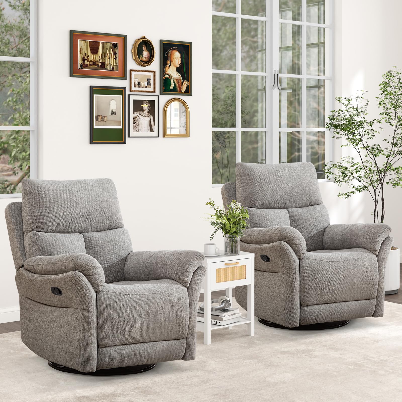 Anj Manual Fabric Recliner Chair Set Of 2, Swivel Rocker Glider, Silver