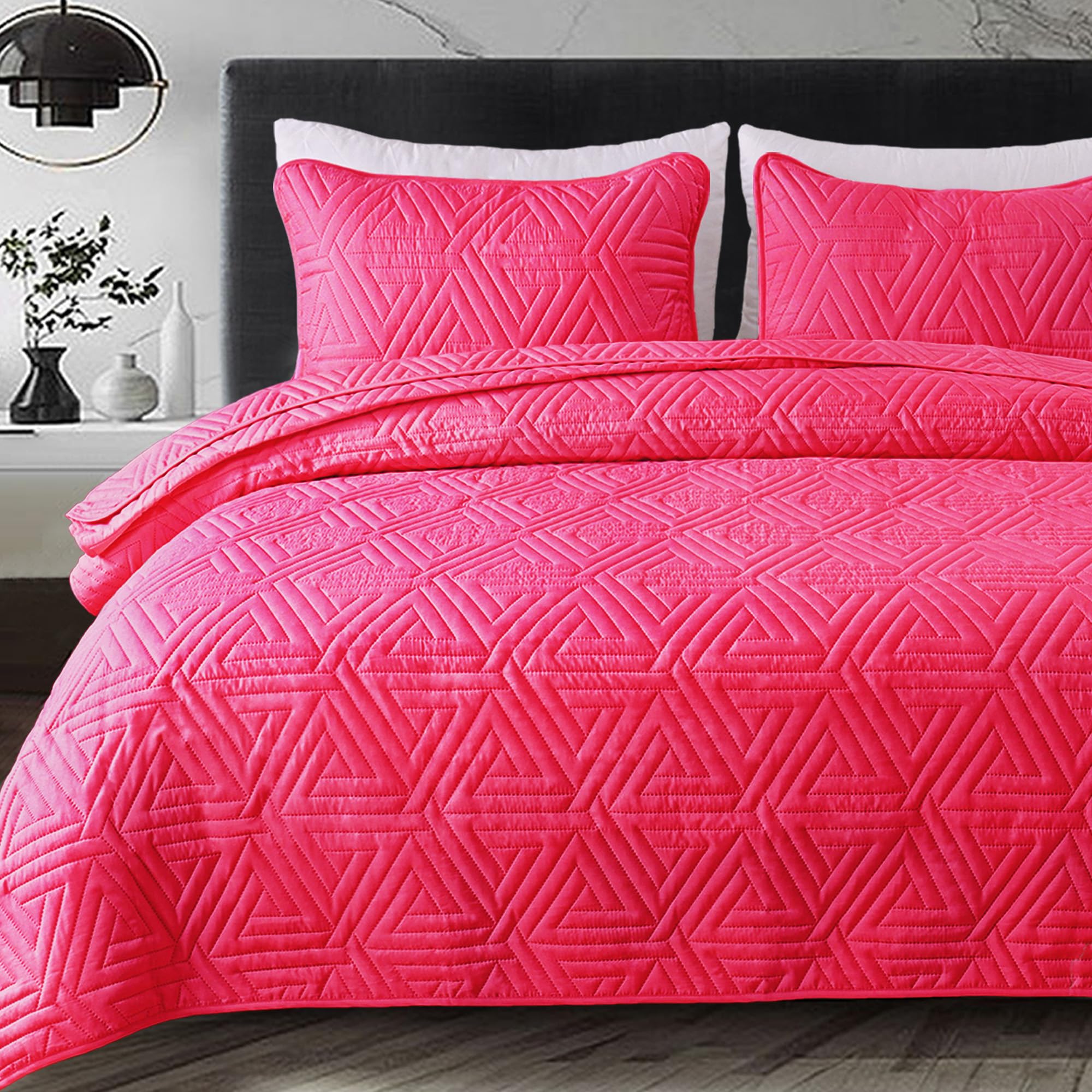 Whale Flotilla Soft Twin Size Quilt Set For All Seasons, 2-Piece Ultrasonic Geometric Quilts Bedding Set, Lightweight Reversible
