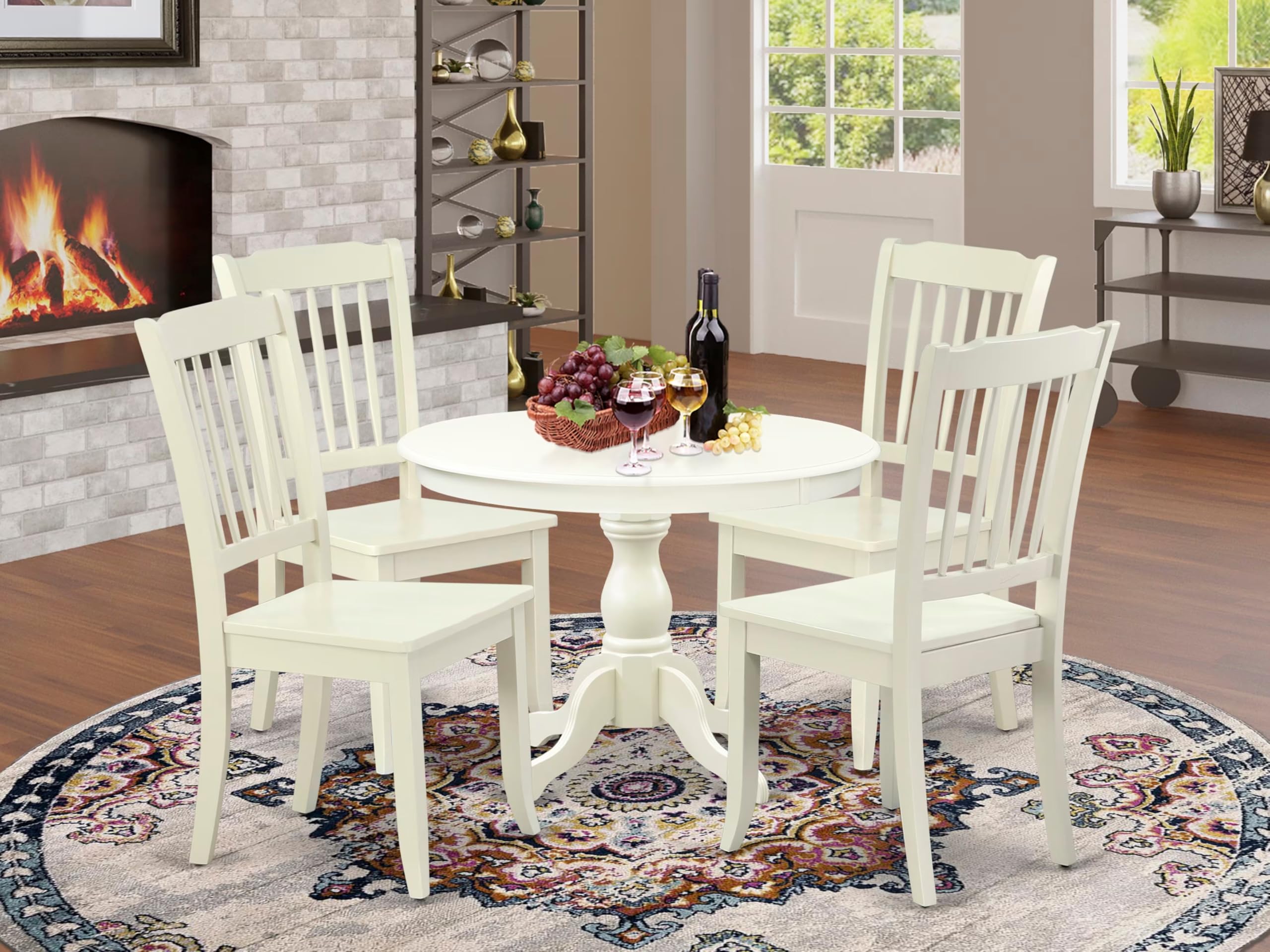 East West Furniture HBDA5-LWH-W 5 Piece Dinette Set for 4 Includes a Round Dining Room Table with Pedestal and 4 Kitchen Dining Chairs, 42x42 Inch, Linen White