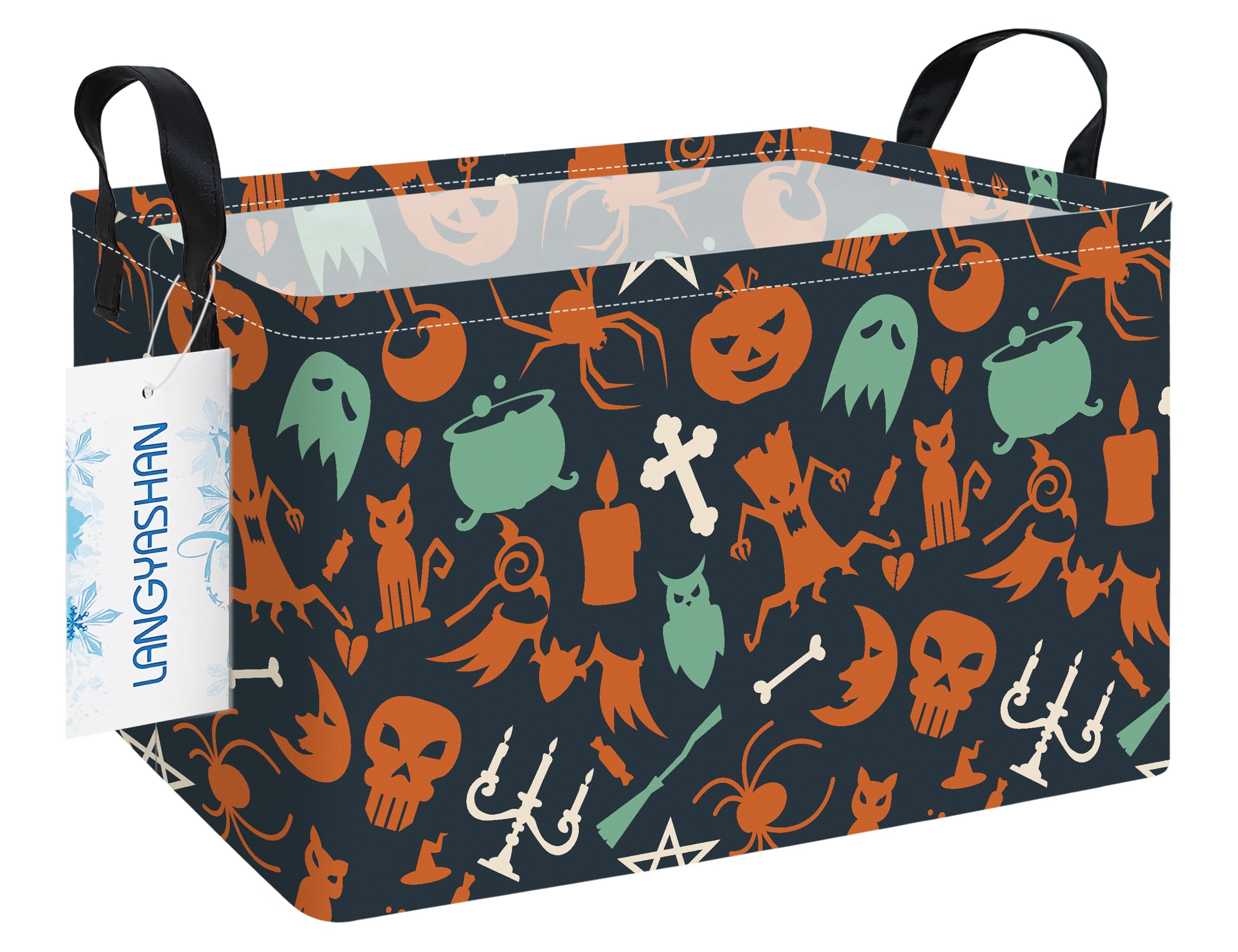 LANGYASHAN Rectangular Halloween Ghost Storage Bin Collapse Canvas Fabric Cartoon Storage Basket Home Kitchen Boys and Girls Toy