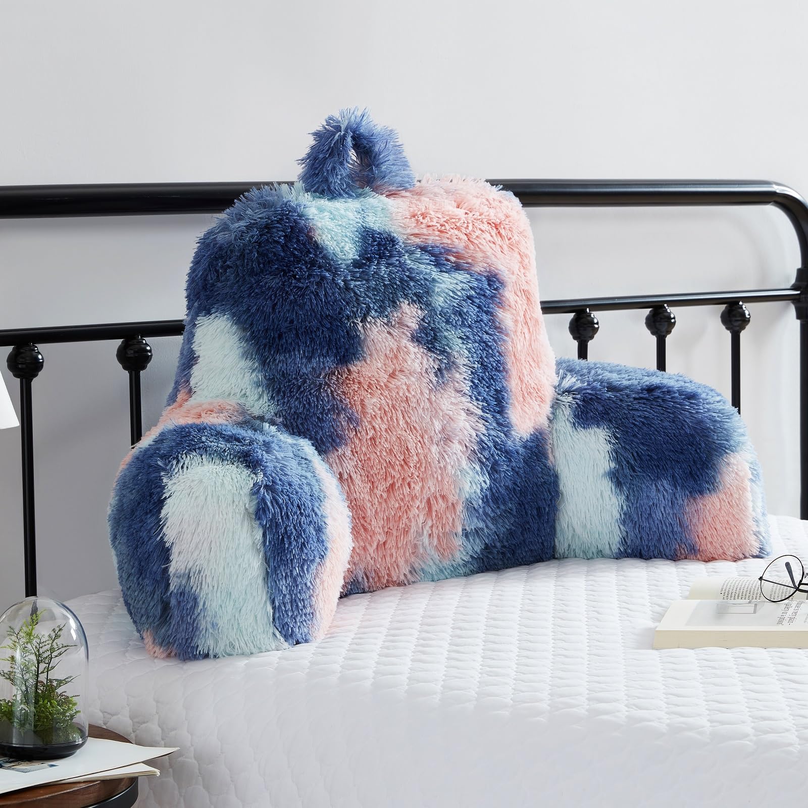 Hobed Life Faux Fur Reading Pillows - Big Size 30X17X17 Inches With Premium Pure White Micro Fiber Stuffing, Students & Kids Bac
