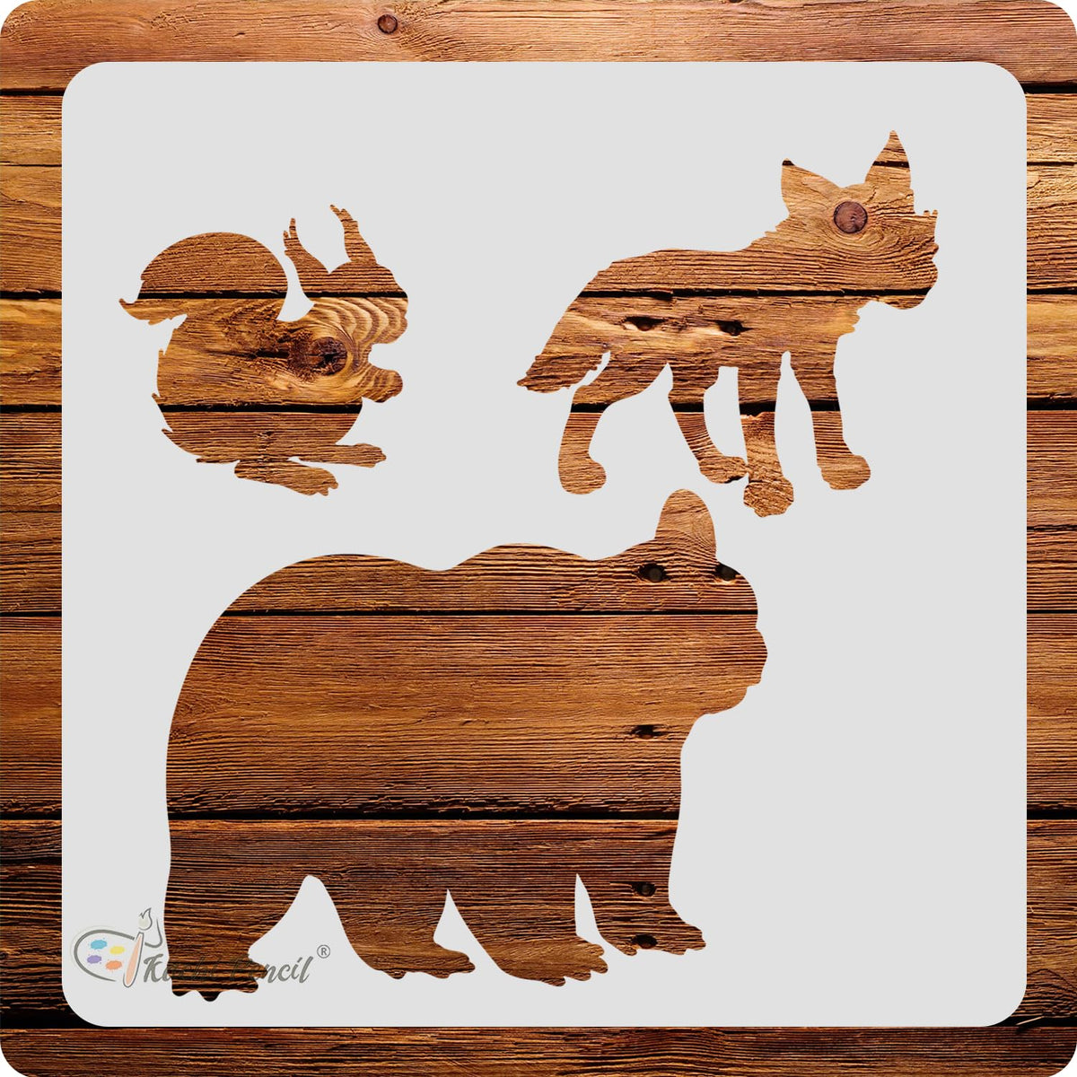 Kachi Pencil Animals Craft Stencil for Art and Painting, Size 6 x 6 inch Reusable Stencil for Painting, Fabric, Glass, Wall Pain