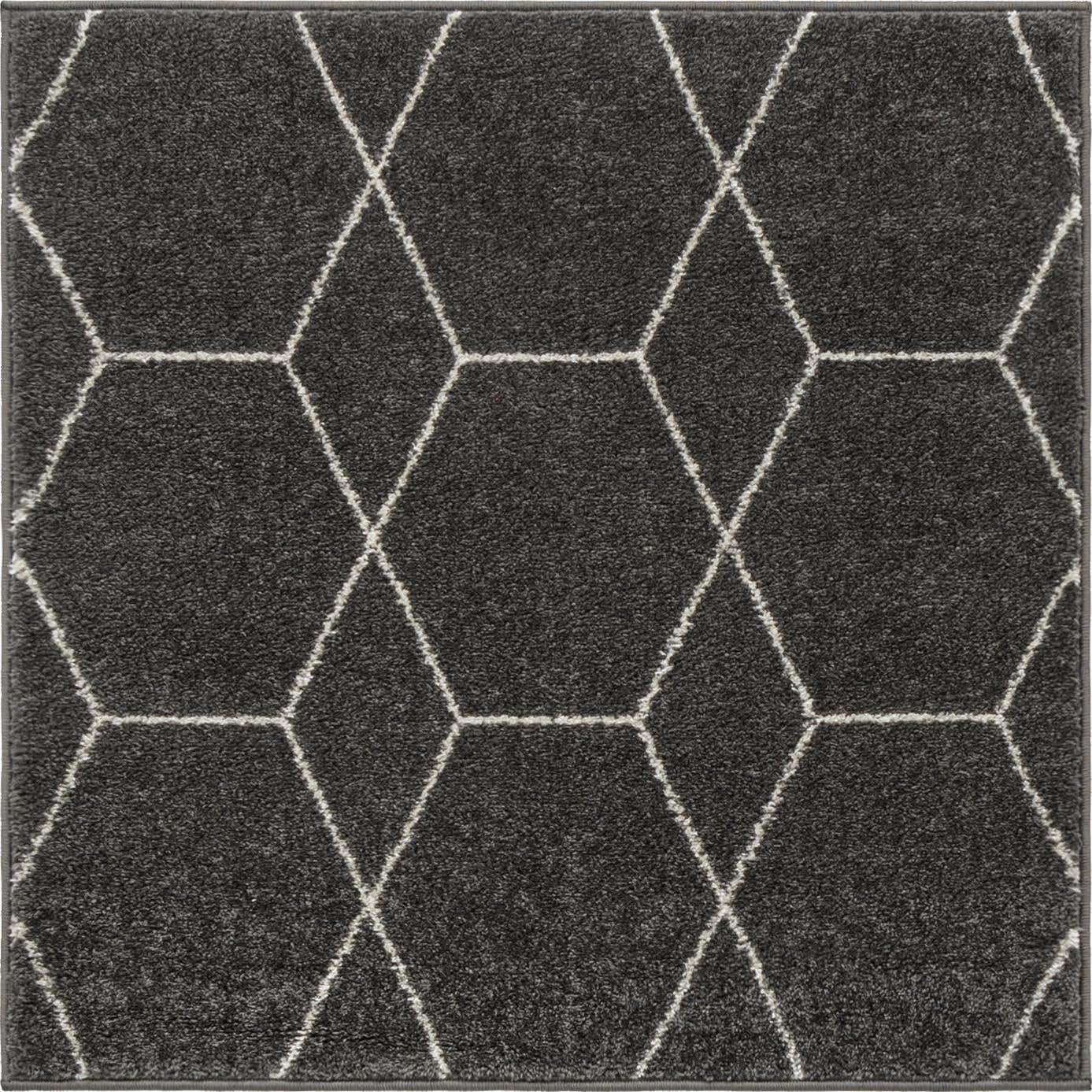 Unique Loom Trellis Frieze Collection Area Rug - Geometric (3 Square, Dark Gray/ Ivory)