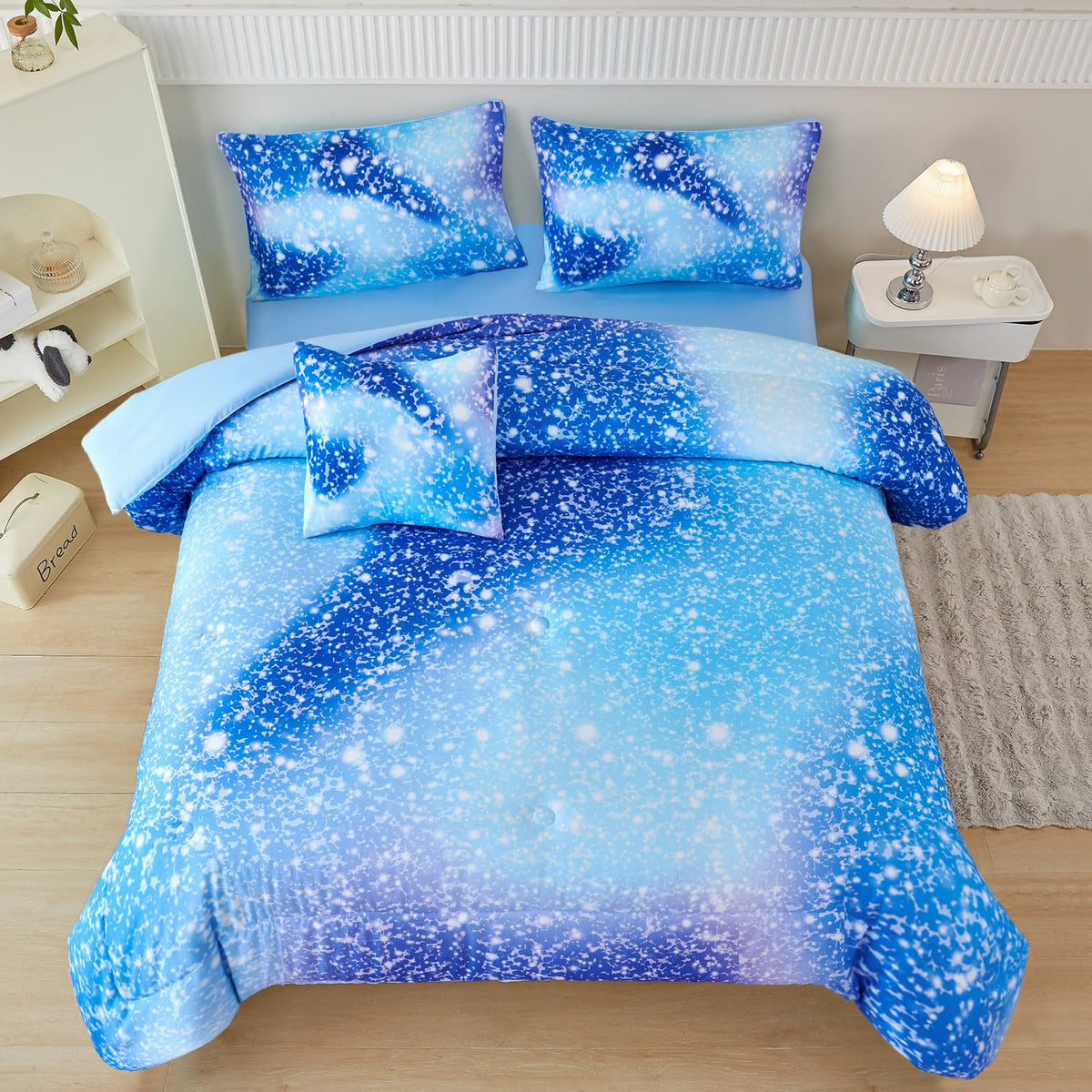 Perfemet Blue Twin Comforter Set For Girls, 6 Pieces Twin Bed In A Bag, 3D Colorful Kids Bedding Comforter Set With Sheets, Tie