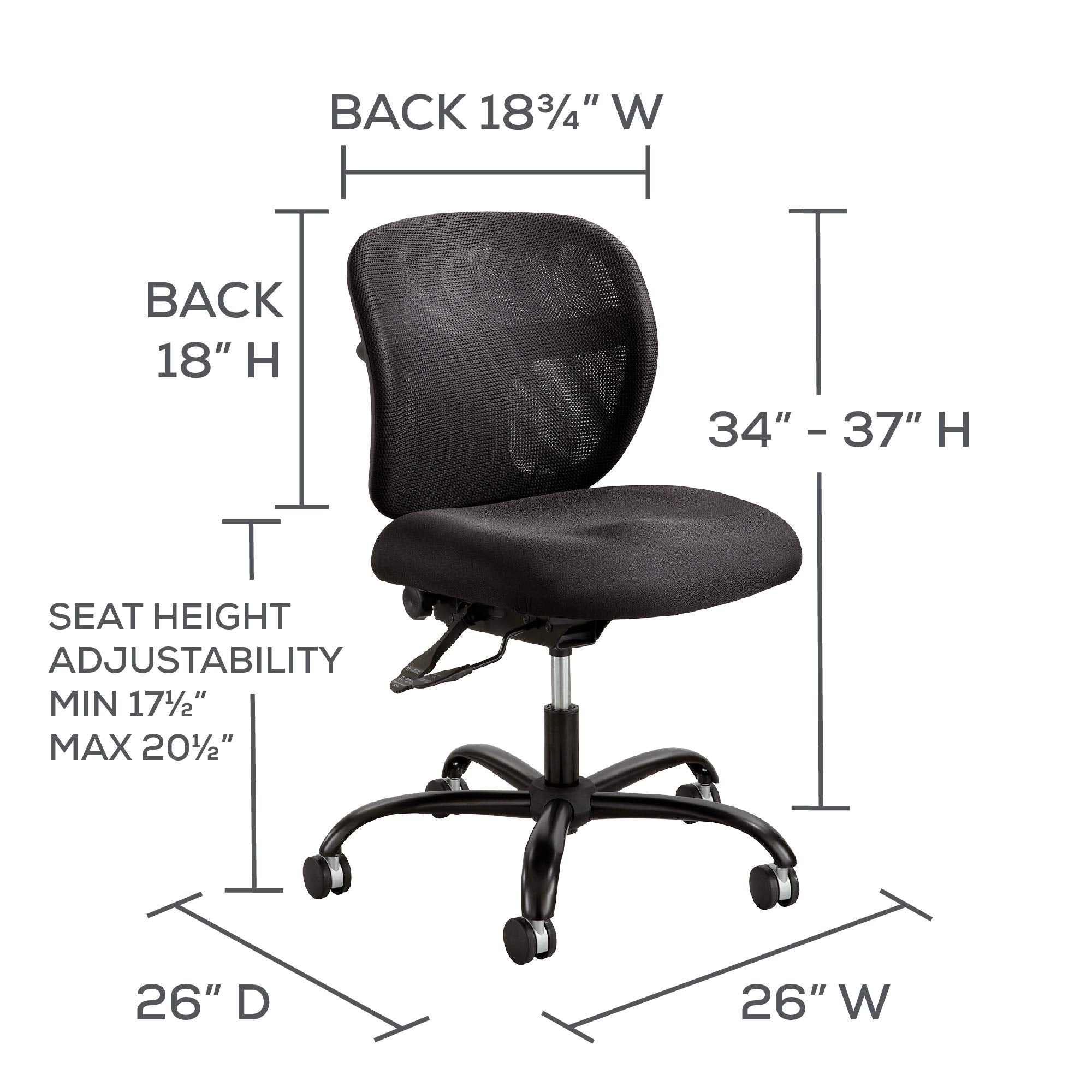 Safco Vue Intensive-Use Big and Tall Office Chair, Ergonomic and Height-Adjustable Swivel Seat with Breathable Mesh Back, Heavy-Duty Powder-Coated Base