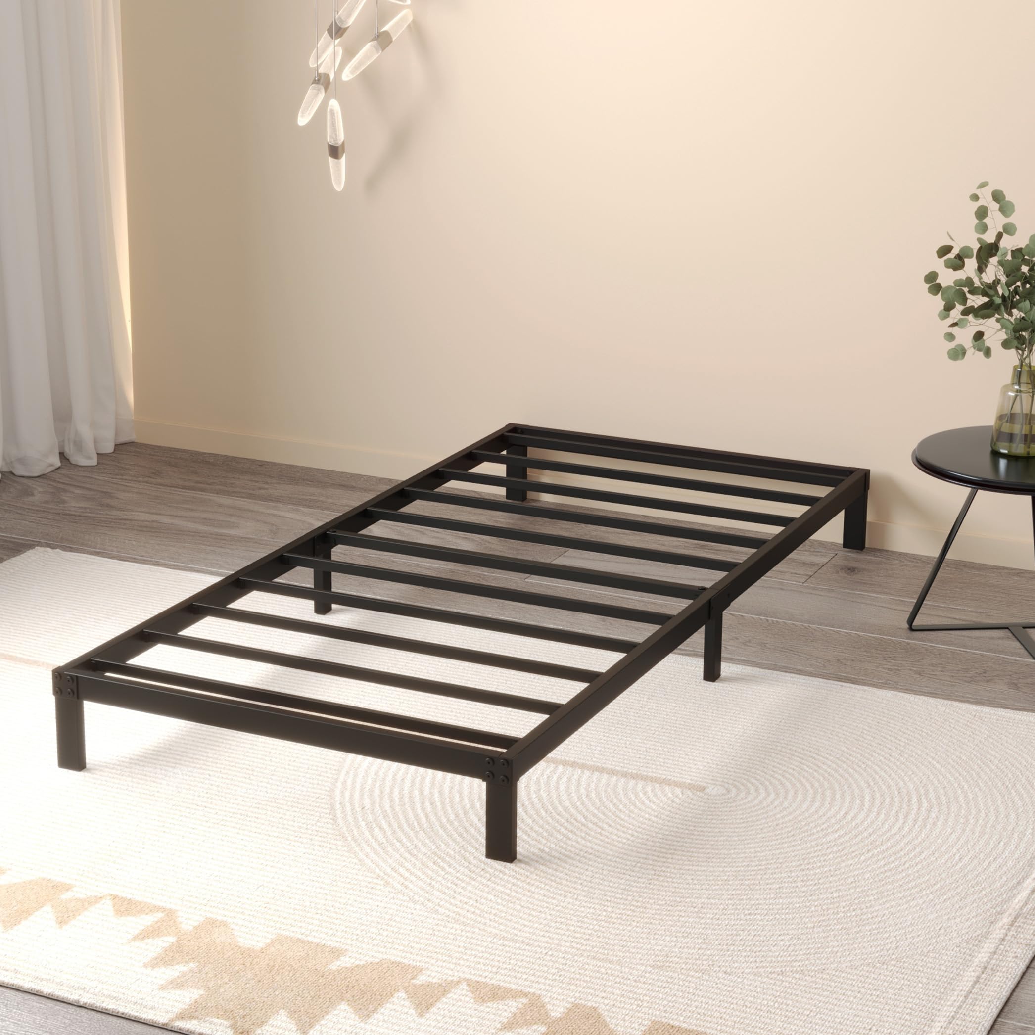 Maenizi 8 Inch Twin Bed Frame No Box Spring Needed, Heavy Duty Metal Platform Bed Frame Twin Size Support Up To 2500 Lbs, Easy Assembly, Noise Free, Black