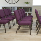 Flash Furniture HERCULES Series 18.5''W Church Chair in Plum Fabric with Cup Book Rack - Gold Vein Frame