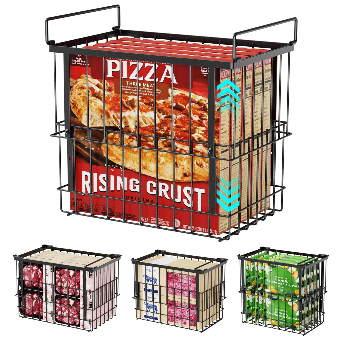 iSPECLE Freezer Organizer Bins  HeightAdjustable Holds 12 Pizza, 4 Pack