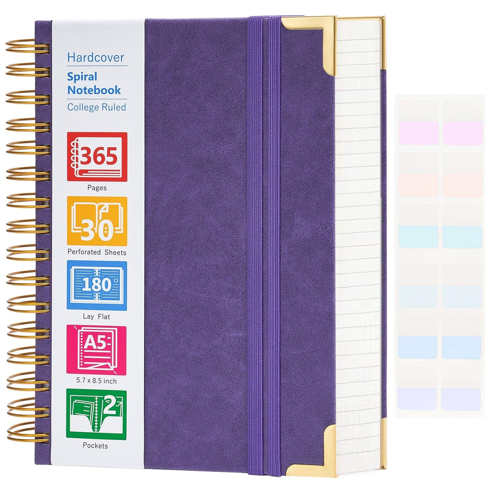 Spiral Notebook, 365 Page Hardcover Leather Notebook Journal, Large A5 Lined Journal For Women Men, College Ruled Notebooks For
