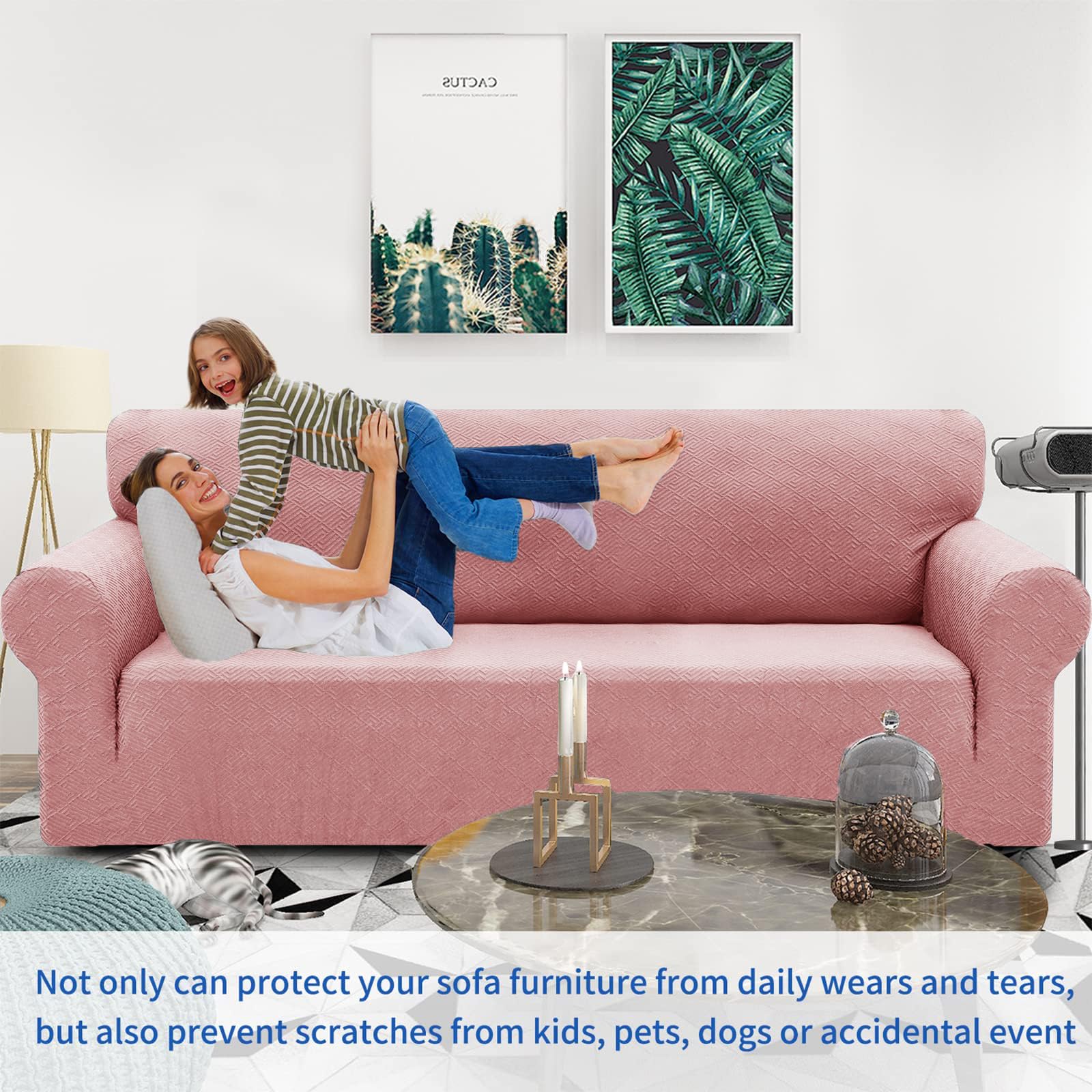 Znsayotx 1 Piece Jacquard Couch Covers For 3 Cushion Couch Living Room High Stretch Sofa Cover Pets Dogs Friendly Anti Slip Thickened Slipcovers Furniture Protector (Large,New Pattern,Rose)