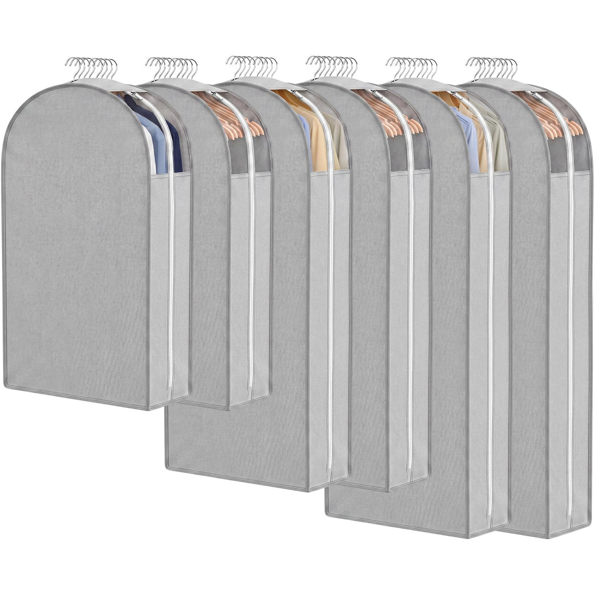 Locmeo 6 Pack Garment Bags for Hanging Clothes, Window Style, Gray