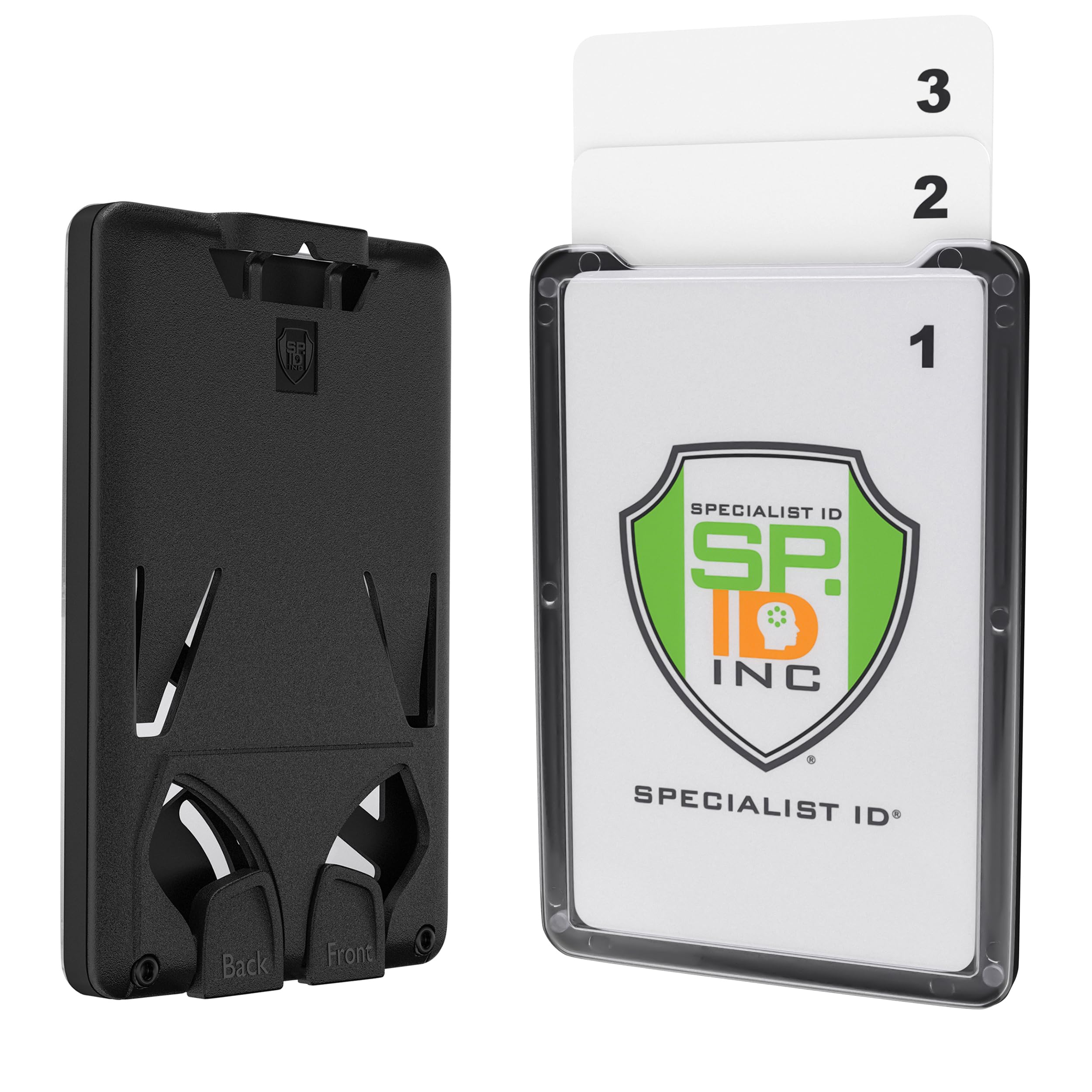 2 Pack - 3 Card Badge Holder Up To Three Id Badges - Heavy Duty Vertical Rigid Hard Plastic Case For Multiple Cards - Polycarbon
