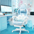 Vigosit Cute Gaming Chair with Cat Paw Lumbar Cushion and Cat Ears, Ergonomic Computer Chair with Footrest, Reclining PC Game Ch