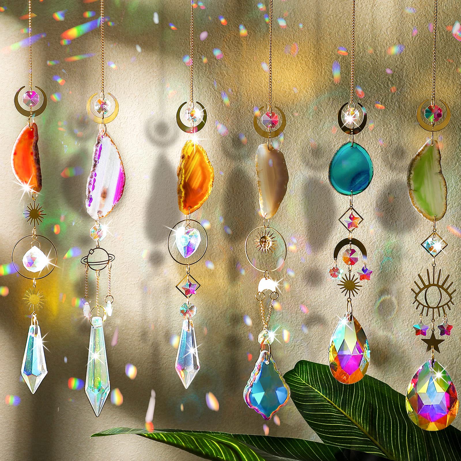 Maitys 6 Pcs Crystal Suncatcher Sun Catchers Indoor Window Hanging Sun Catchers With Crystals Light Catcher With Prisms And Agat