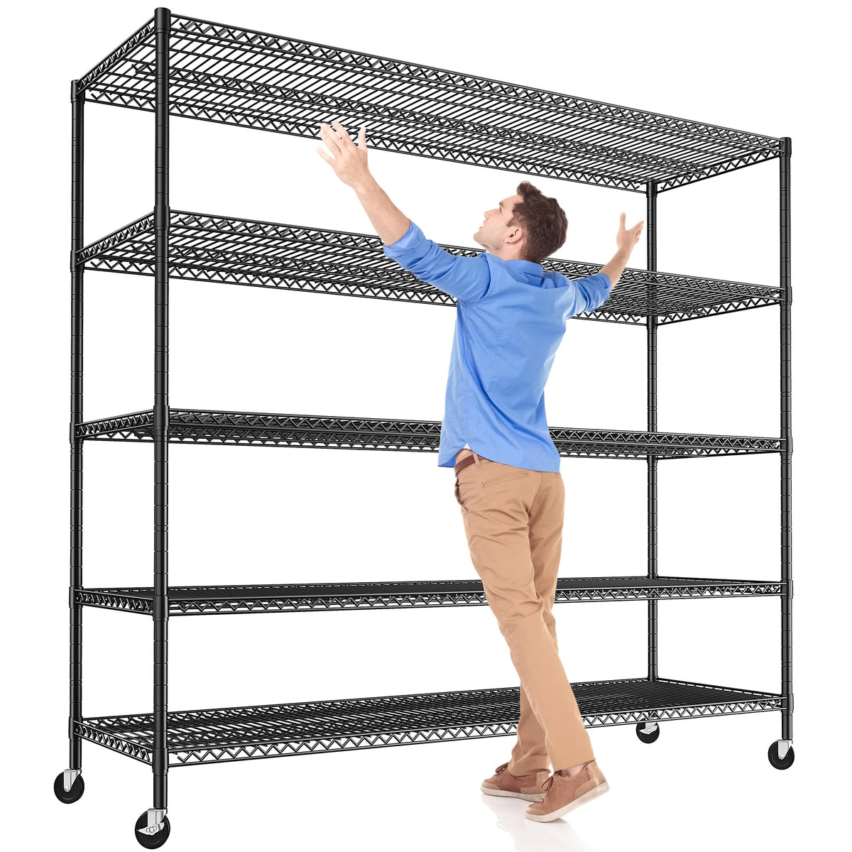 REIBII 60''W Storage Shelves, 4 Tier Steel Wire Shelving Unit on Wheels, 2500LBS Adjustable Metal Shelves for Kitchen, Pantry, O