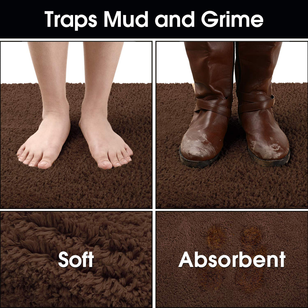 Homeideas Door Mats Indoor, 30'X48' Super Absorbent Non Slip Rugs For Entryway, Front Back Welcome Doormat Dirt Trapper (Brown)