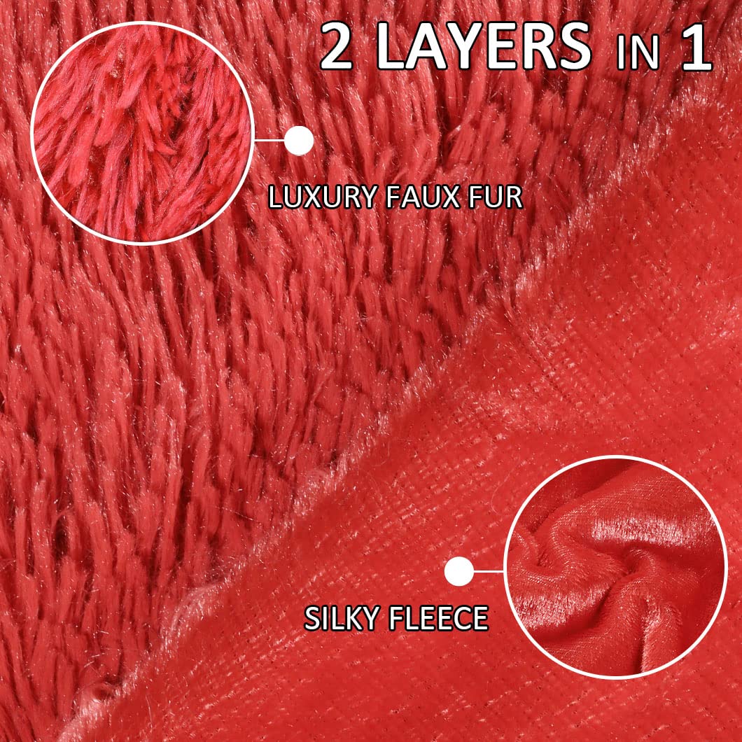 Yusoki Red Faux Fur Throw Blanket,2 Layers,50' X 60',Soft Fluffy Fuzzy Cozy Blanket For Women Girls Teens Sofa Chair Couch Bed