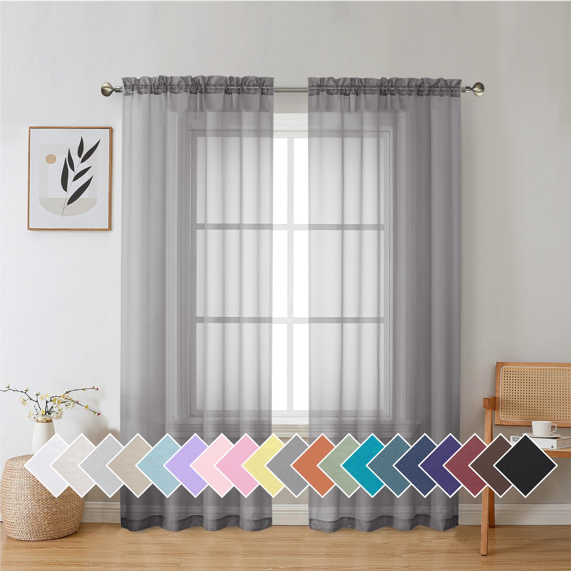 Aiyufeng 2 Panels Sheer Window Curtains 72 Inches Length, Elegant Window Voile Panels/Drapes/Treatment/Backdrop For Living Room