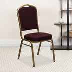 Flash Furniture HERCULES Series Crown Back Stacking Banquet Chair in Burgundy Patterned Fabric - Gold Frame