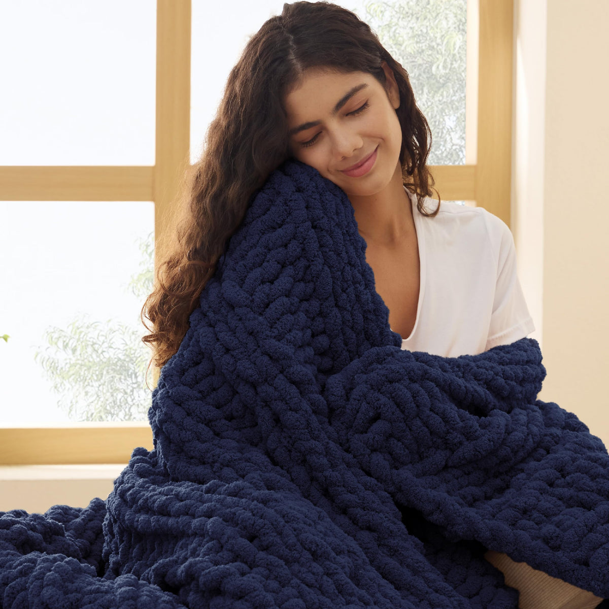 Bedsure Chunky Knit Blanket Throw - 100% Hand Knit Chenille Chunky Throw Blanket for Couch, Thick and Warm Blanket for Winter, N