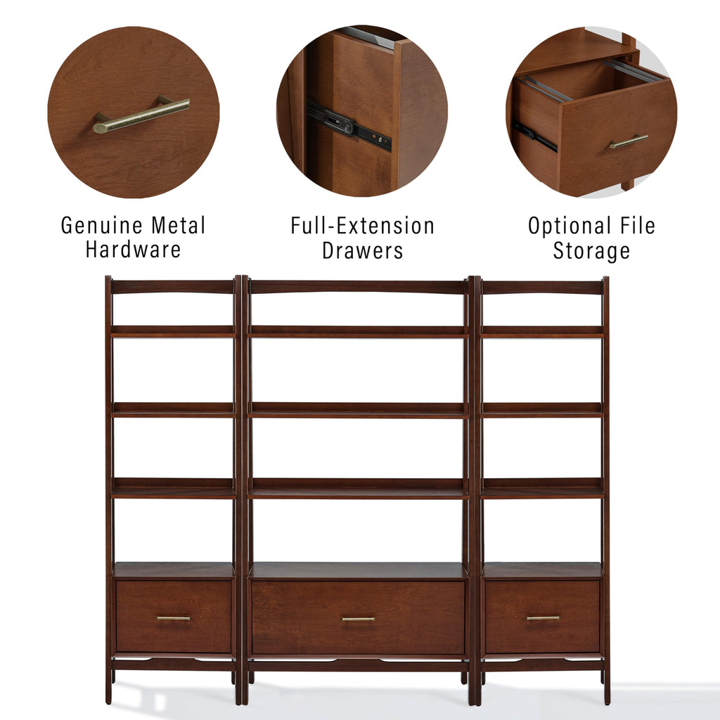 Crosley Furniture Landon 3-Piece Bookshelf Etagere Set, Bookcase With Shelves And File Drawers, Mahogany