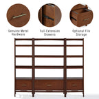 Crosley Furniture Landon 3-Piece Bookshelf Etagere Set, Bookcase With Shelves And File Drawers, Mahogany