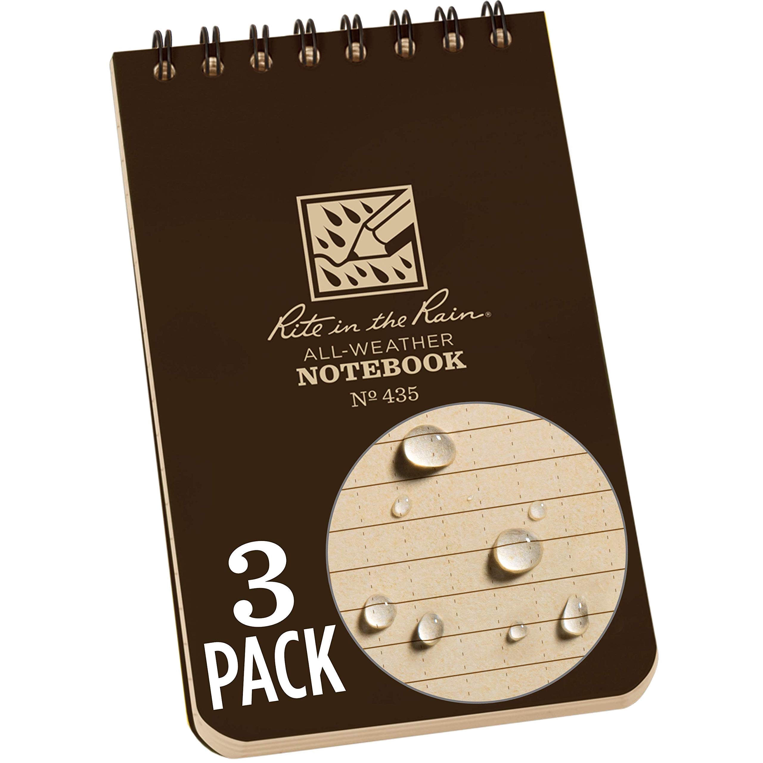 Rite In The Rain Weatherproof Top Spiral Notebook, 3' X 5', Brown Cover, Universal Pattern, 3 Pack (No. 435-3)