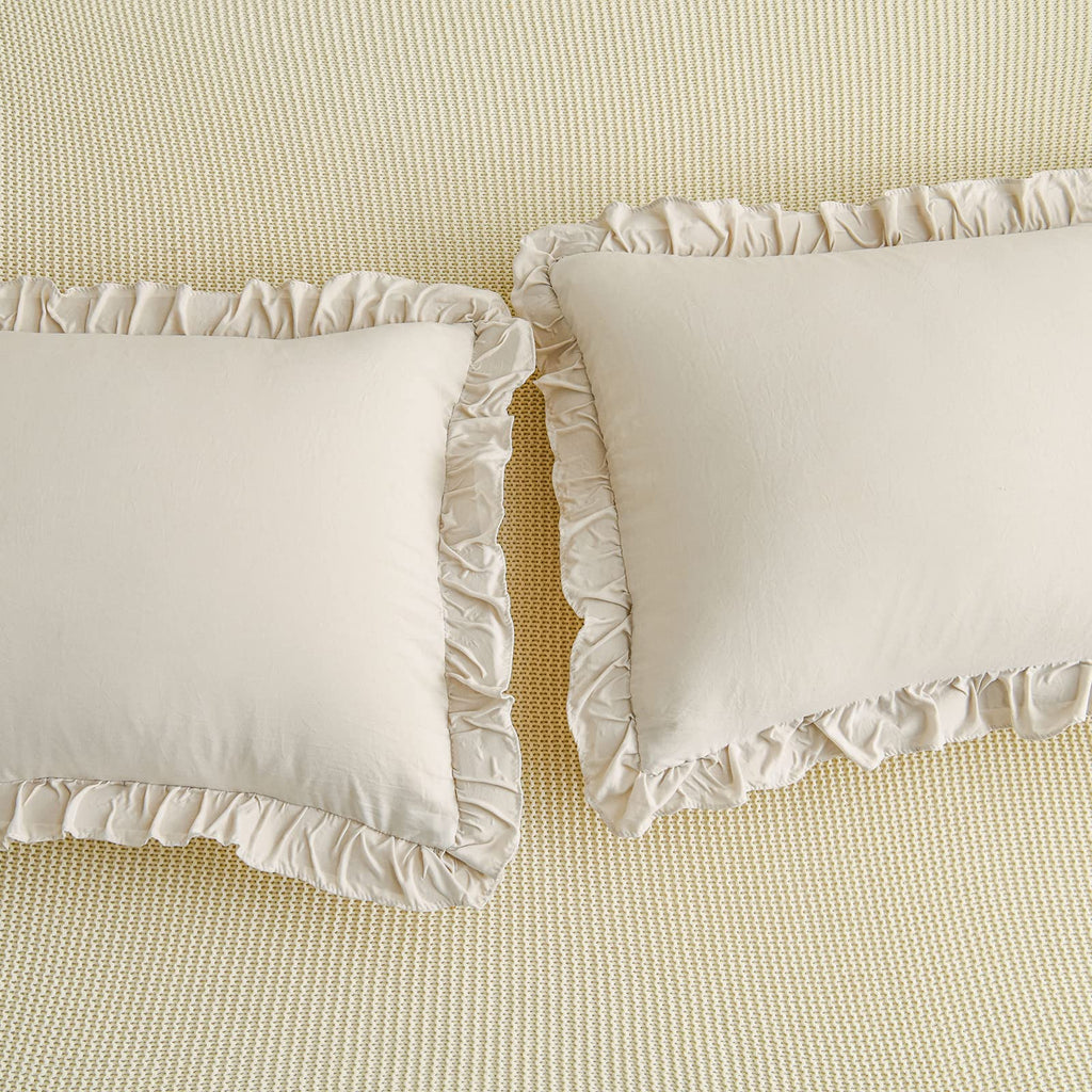 Cream Pillowcases King Pillowcases Ruffled Pillow Shams Set Of 2 Cute Pillowcases Solid Ruffled Fringe Design Beige Grey Shabby