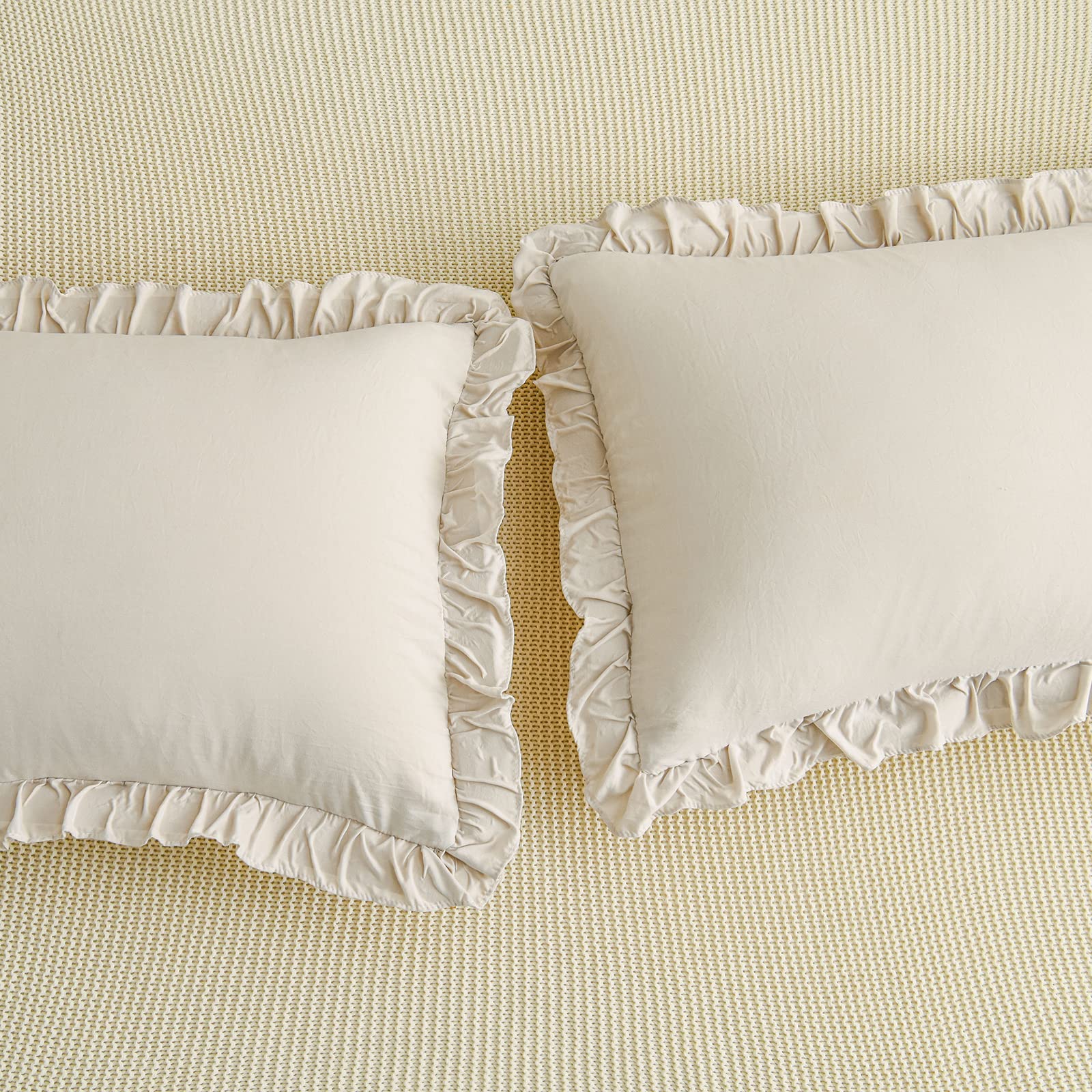Cream Pillowcases King Pillowcases Ruffled Pillow Shams Set Of 2 Cute Pillowcases Solid Ruffled Fringe Design Beige Grey Shabby
