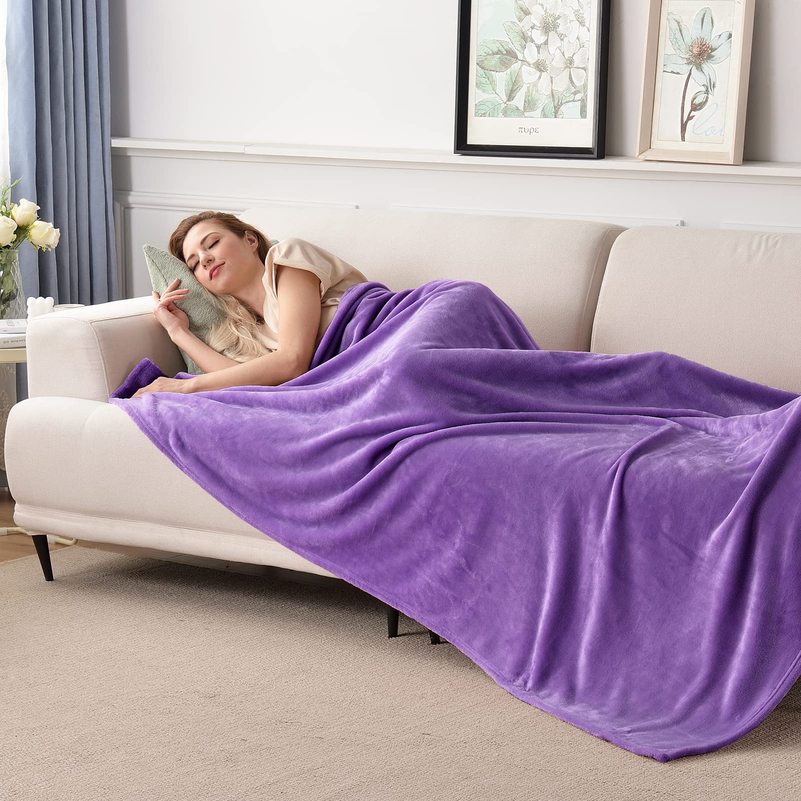 Sochow Flannel Fleece Blanket Luxury Twin Xl Size, All Season Lightweight Super Soft Cozy Blanket For Bed Or Couch, Purple, 66X9