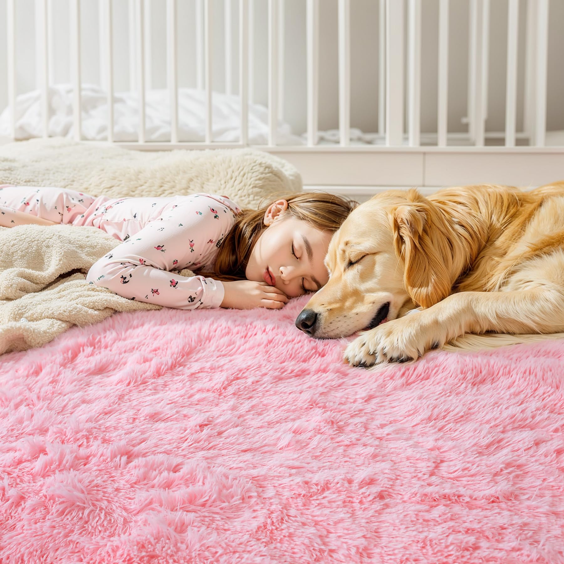 Kchowua 4X6 Pink Thick Fluffy Shag Rugs For Bedroom Girls,Machine Washable Soft Shaggy Fuzzy Throw Cute Small Area Rug For Livin