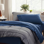 Bedsure Twin Sheets Set Navy - Soft Twin Bed Sheets, 3 Pieces Hotel Luxury Twin Sheets, Easy Care Polyester Microfiber Cooling B