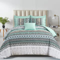 Boho Comforter Set Queen Size,8 Piece Bed In A Bag Sage Green Paisley Comforter And Sheet Set,Striped Bedding Set Soft Microfibe