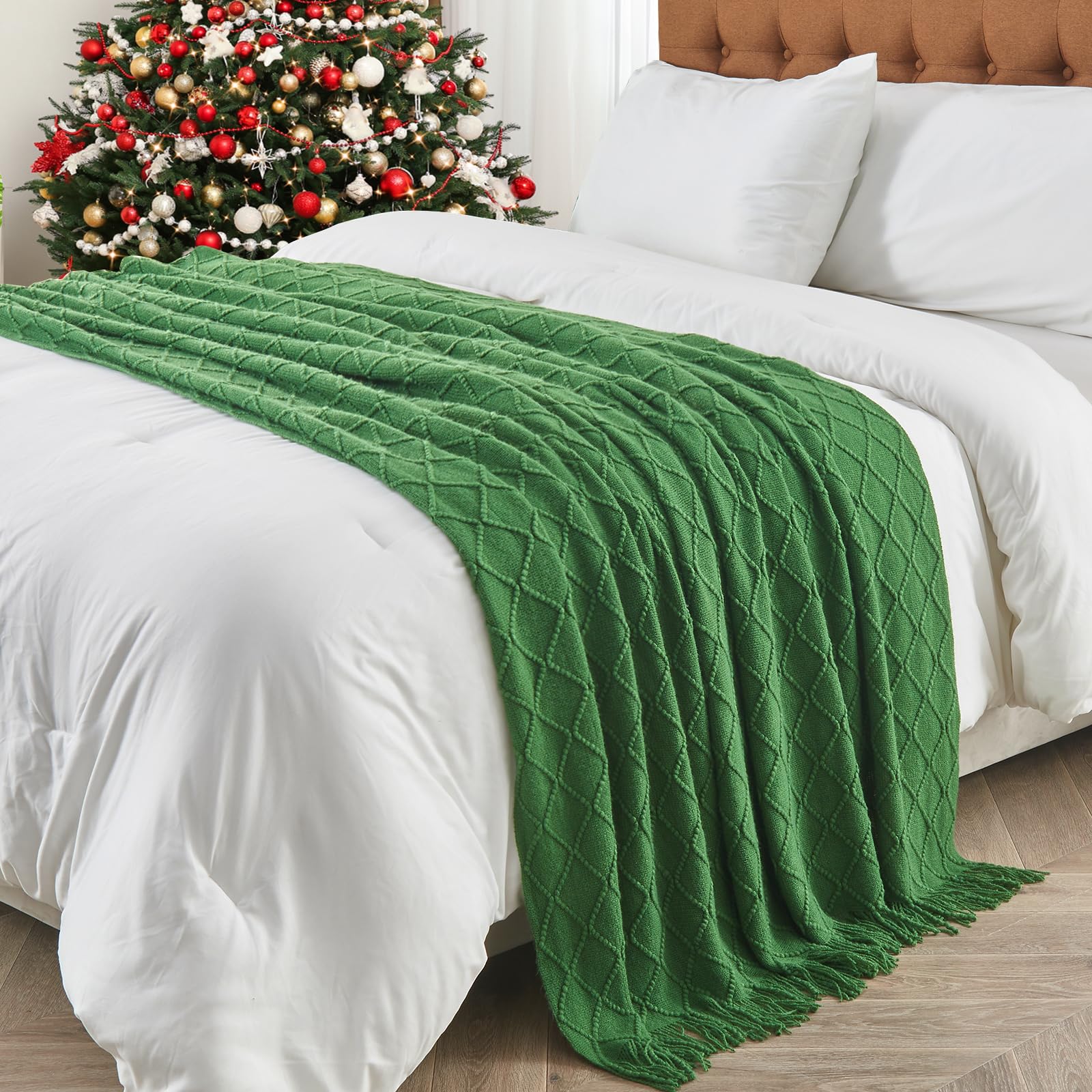 Inhand Green Christmas Throw Blanket For Couch And Bed, Birthday Gifts For Women Teen Girl Friend Home Decor Knitted Twin Size B