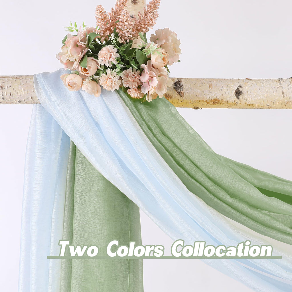 Donren 288 Inches Extra Long Sage Green Sheer Window Scarf Valance - Luxury Soft Semi Sheer Scarf For Window Wedding Arch Sheer